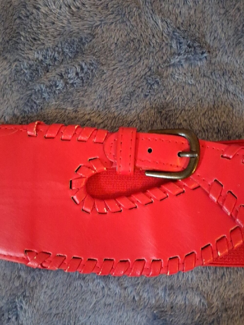 Wide Red Elastic Stretchy Statement Waist Belt with Double Buckle Detail - Picture 4 of 8